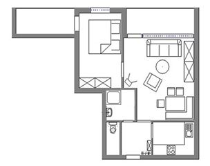 Apartment, separate toilet and shower/bathtub