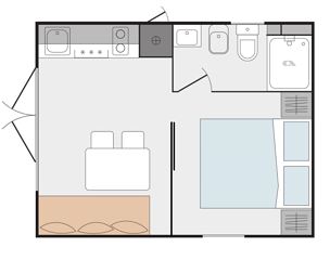 Casa mobile, bagno, WC, terrazza